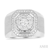 1 3/8 ctw Octagonal Shape Lovebright Round Cut Diamond Men's Ring in 10K White Gold